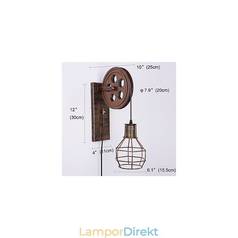 Industriell Retro Iron Vägglampa Creative Personality Lift Pulley Vägglampa