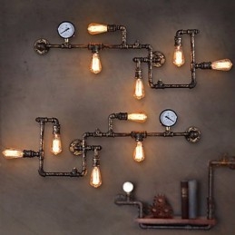 Loft Industriella Vägglampor Antika Edison Vägglampor Med Glödlampor Vintage Pipe Vägglampa För Vardagsrumsbelysning