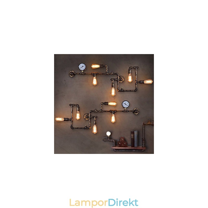 Loft Industriella Vägglampor Antika Edison Vägglampor Med Glödlampor Vintage Pipe Vägglampa För Vardagsrumsbelysning