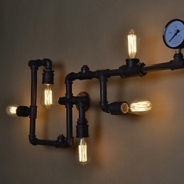 Loft Industriella Vägglampor Antika Edison Vägglampor Med Glödlampor Vintage Pipe Vägglampa För Vardagsrumsbelysning