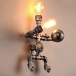 Loft Vattenrör Vägglampor Retro Industriell Stil Kreativ Robot Design Metall Restaurang Café Barer Bar Bord Vägglampor