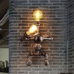 Loft Vattenrör Vägglampor Retro Industriell Stil Kreativ Robot Design Metall Restaurang Café Barer Bar Bord Vägglampor