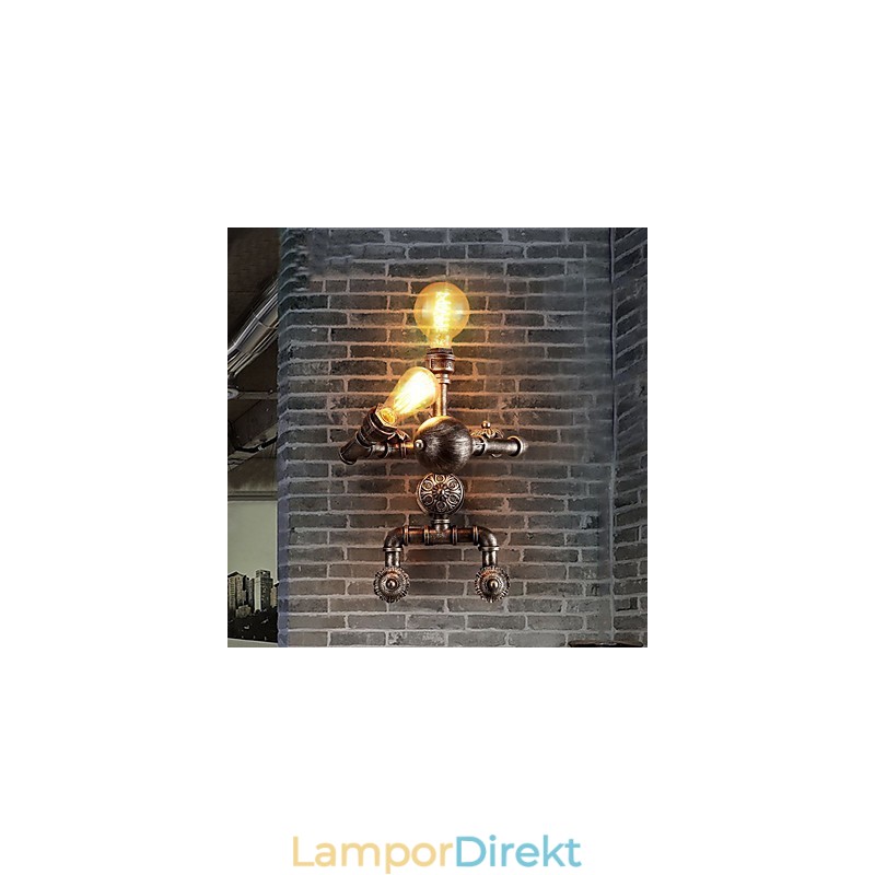 Loft Vattenrör Vägglampor Retro Industriell Stil Kreativ Robot Design Metall Restaurang Café Barer Bar Bord Vägglampor