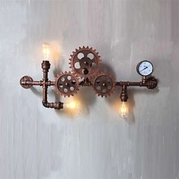 Vintage Industrial Pipe Vägglampor Trä Gear Form Kreativa Vridbara Lampor Restaurang Cafe Bar Dekorationsbelysning