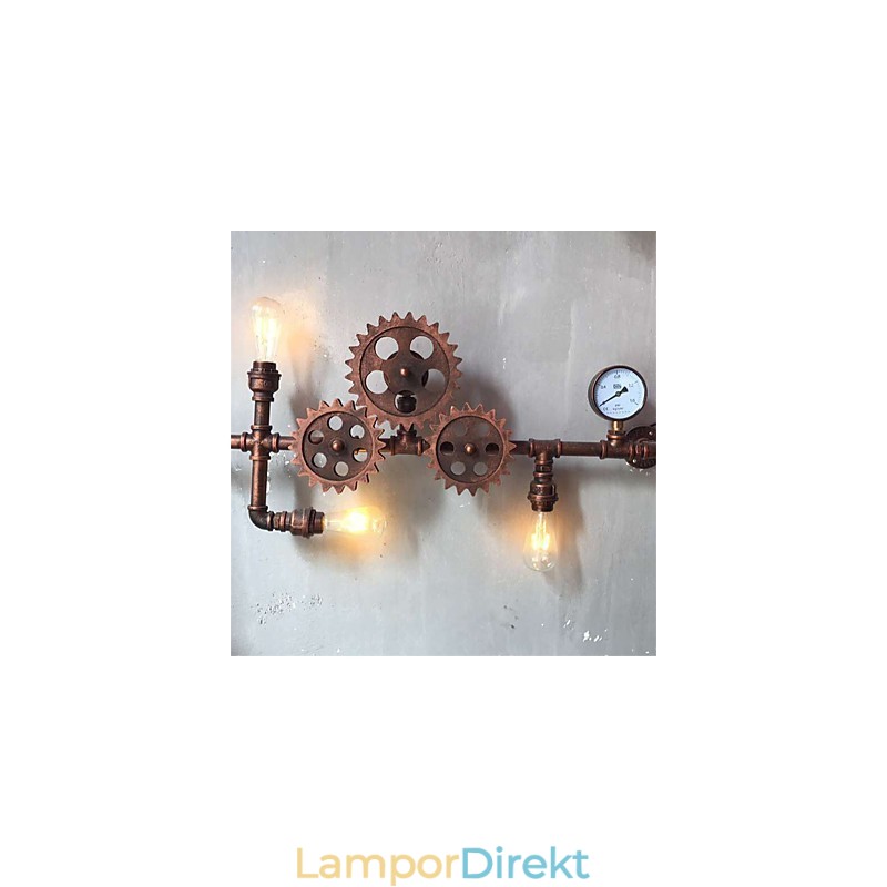 Vintage Industrial Pipe Vägglampor Trä Gear Form Kreativa Vridbara Lampor Restaurang Cafe Bar Dekorationsbelysning