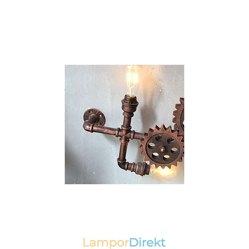 Vintage Industrial Pipe Vägglampor Trä Gear Form Kreativa Vridbara Lampor Restaurang Cafe Bar Dekorationsbelysning