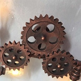 Vintage Industrial Pipe Vägglampor Trä Gear Form Kreativa Vridbara Lampor Restaurang Cafe Bar Dekorationsbelysning