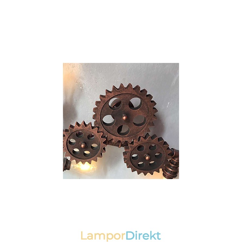 Vintage Industrial Pipe Vägglampor Trä Gear Form Kreativa Vridbara Lampor Restaurang Cafe Bar Dekorationsbelysning