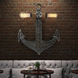 Vintage Industriella Vägglampor Trä Båt Ankare Form Kreativ Restaurang Café Bar Dekoration Belysning