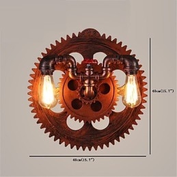 2 Heads Vintage Industriella Vägglampor Trä Gear Shape Lights Restaurang Cafe Bar Dekoration Wall Sconces