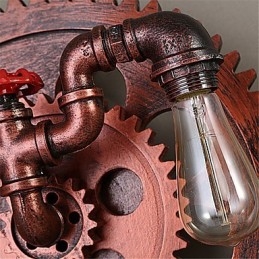 2 Heads Vintage Industriella Vägglampor Trä Gear Shape Lights Restaurang Cafe Bar Dekoration Wall Sconces
