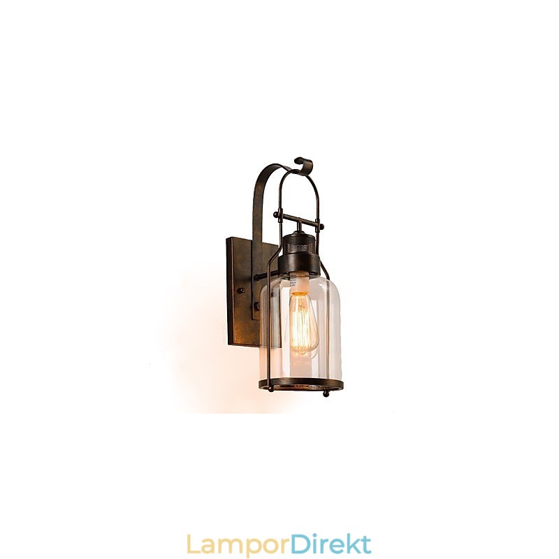 Retro Industriell Loftlykta 1 Ljus Vägglampa Med Klart Glas