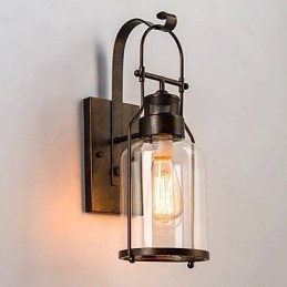 Retro Industriell Loftlykta 1 Ljus Vägglampa Med Klart Glas