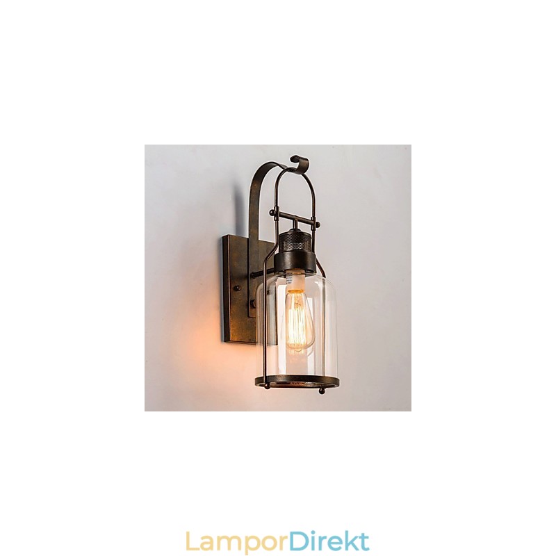 Retro Industriell Loftlykta 1 Ljus Vägglampa Med Klart Glas