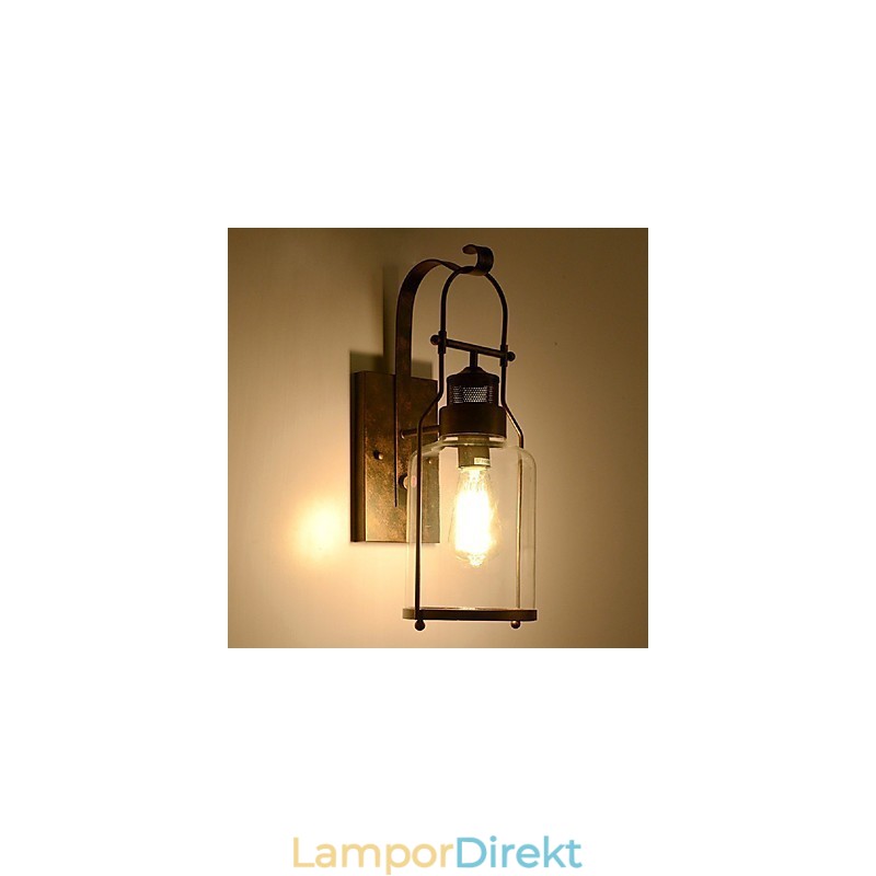 Retro Industriell Loftlykta 1 Ljus Vägglampa Med Klart Glas