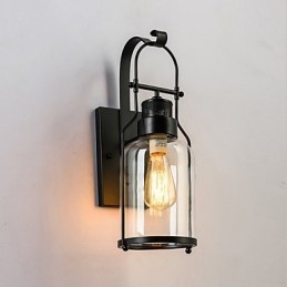Retro Industriell Loftlykta 1 Ljus Vägglampa Med Klart Glas