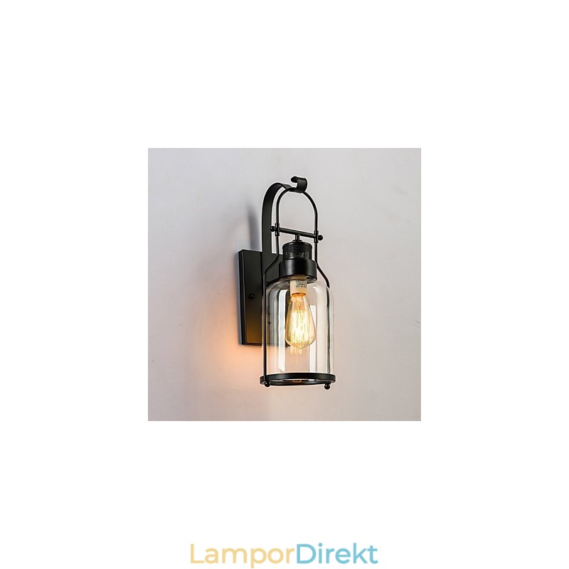 Retro Industriell Loftlykta 1 Ljus Vägglampa Med Klart Glas