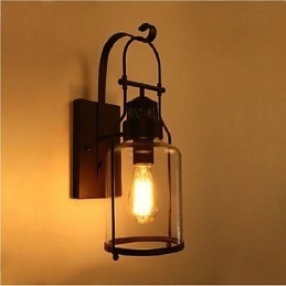 Retro Industriell Loftlykta 1 Ljus Vägglampa Med Klart Glas