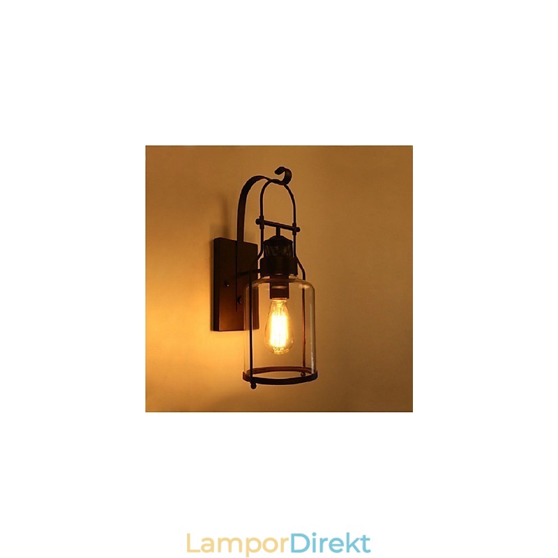 Retro Industriell Loftlykta 1 Ljus Vägglampa Med Klart Glas