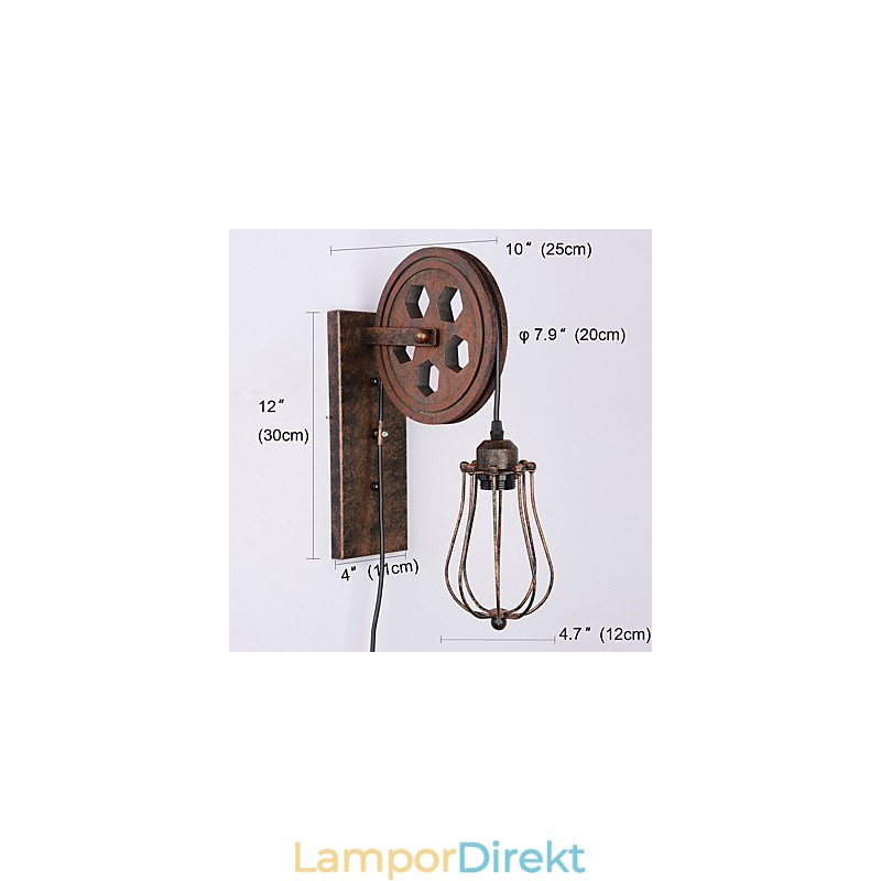 Industriell Retro Iron Vägglampa Creative Personality Lift Pulley Vägglampa