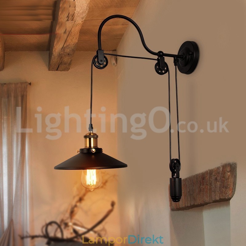 Retro Infällda Vägglampor Aisle Bar Cafe Sovrum Study Loft Pulley Vägglampa