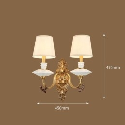 100 % Ren Mässing Lyxig Rustik Retro Vintage Mässing Keramik 2 Ljus Ljus Väggljus Med Tygskärmar Special För Hotellkontor Showroom Vardagsrum Matsal
