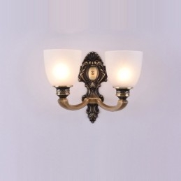 Ren Mässing Lyxig Rustik Retro Vintage Mässing 2 Ljus Ljus Vägglampa Med Glasskärmar Special För Hotellkontor Showroom Vardagsrum Matsal