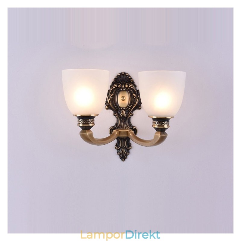 Ren Mässing Lyxig Rustik Retro Vintage Mässing 2 Ljus Ljus Vägglampa Med Glasskärmar Special För Hotellkontor Showroom Vardagsrum Matsal