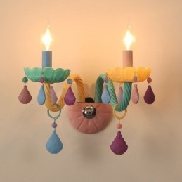 Macaron 2 Light Multi Crystal Candle Retro Glas Vägglampa För För Barnrum Barn Sovrum