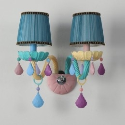 Macaron 2 Light Multi Crystal Candle Retro Glas Vägglampa För För Barnrum Barn Sovrum