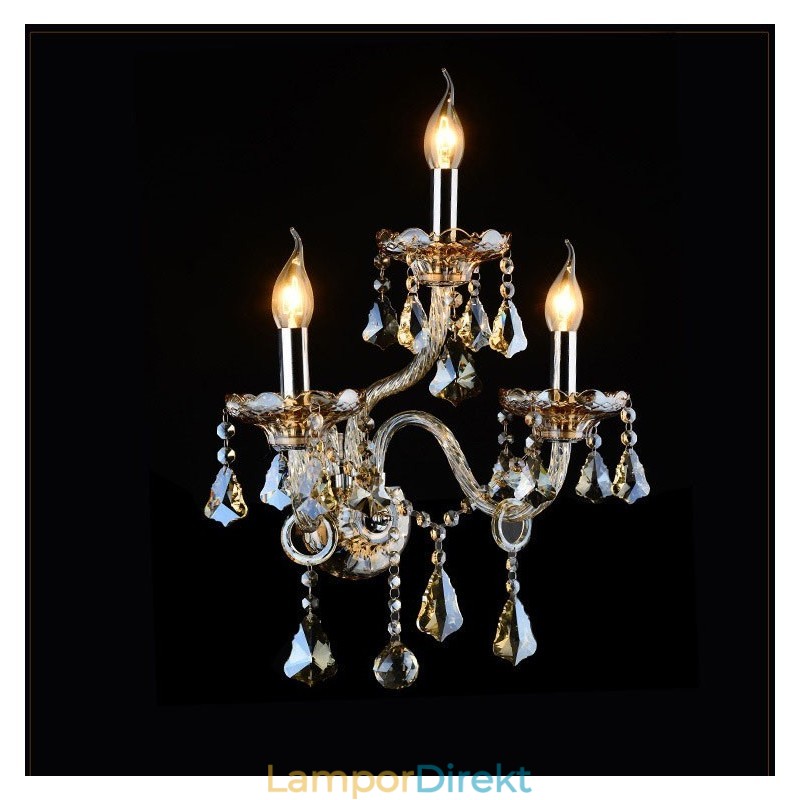 3 Ljus Matchande Cognac Färg K9 Kristallljus Retro Glas Vägglampa
