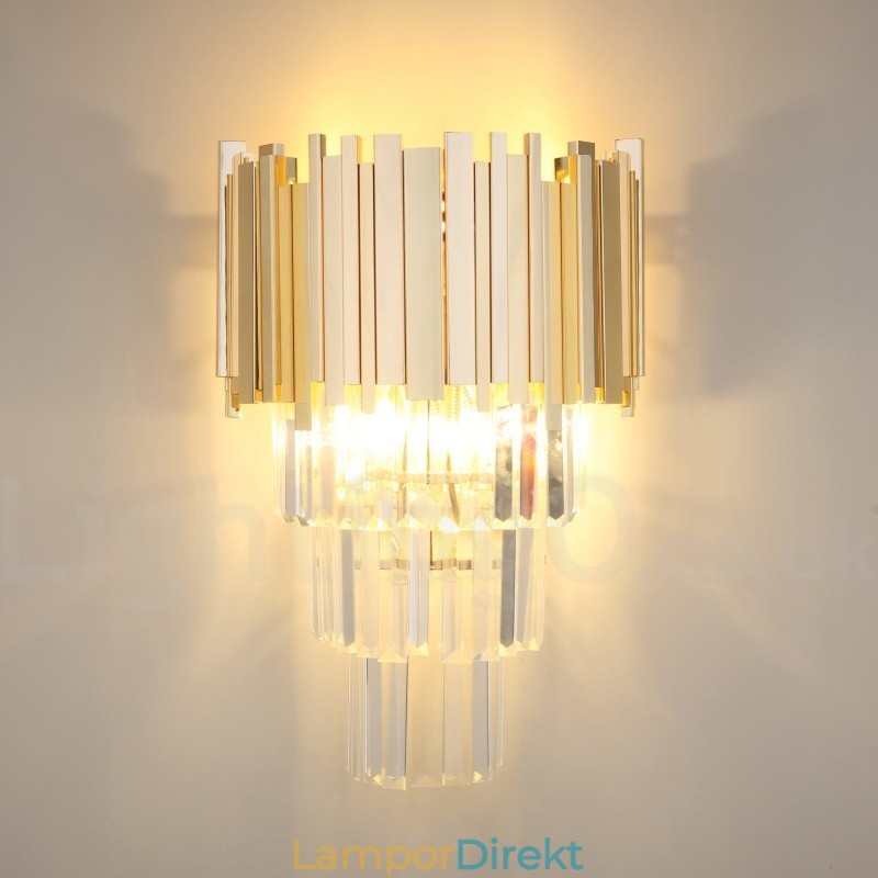 Guldmatchande Postmodern Luxury K9 Crystal Vägglampa Med Kristallskärm