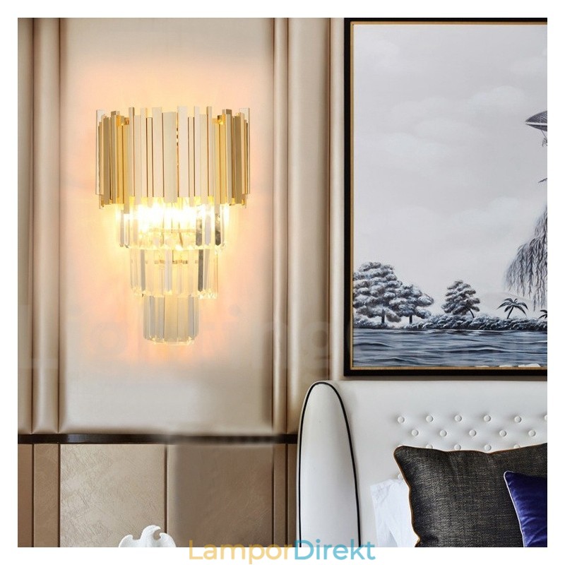 Guldmatchande Postmodern Luxury K9 Crystal Vägglampa Med Kristallskärm