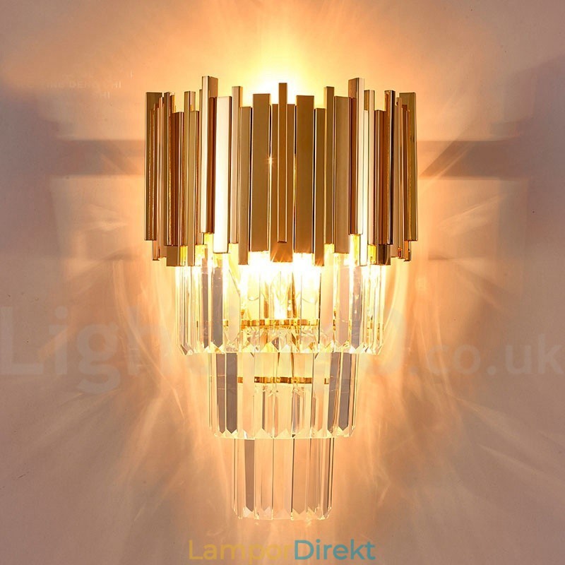 Guldmatchande Postmodern Luxury K9 Crystal Vägglampa Med Kristallskärm