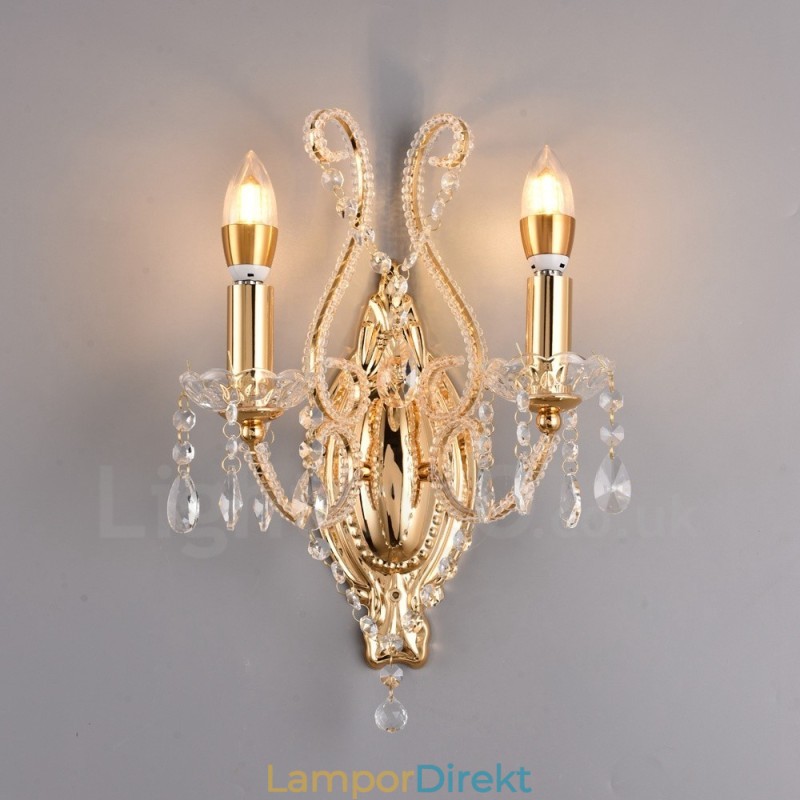 2 Ljus Guld Svart American Style Crystal Vägglampa För Vardagsrum Matsal Klädaffär Coffee Store Hotel