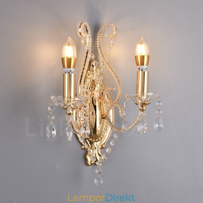 2 Ljus Guld Svart American Style Crystal Vägglampa För Vardagsrum Matsal Klädaffär Coffee Store Hotel