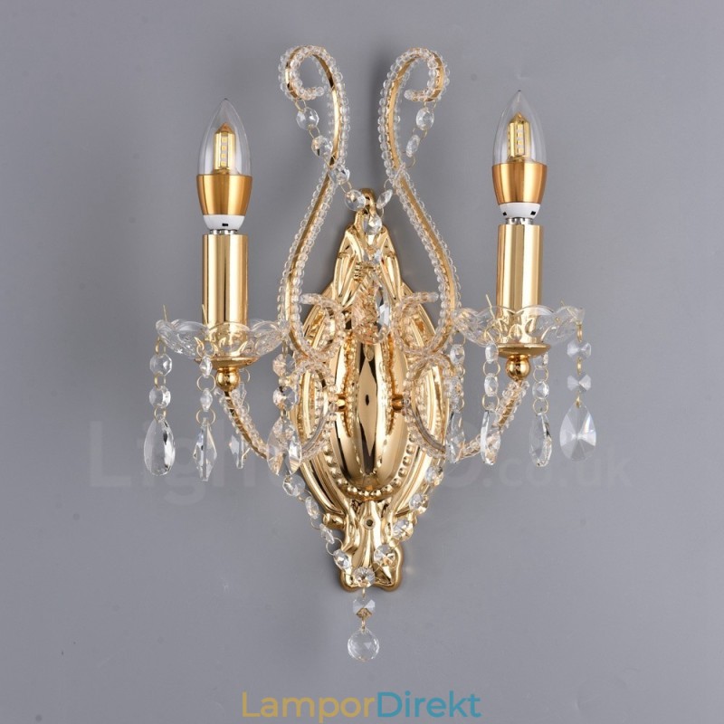 2 Ljus Guld Svart American Style Crystal Vägglampa För Vardagsrum Matsal Klädaffär Coffee Store Hotel
