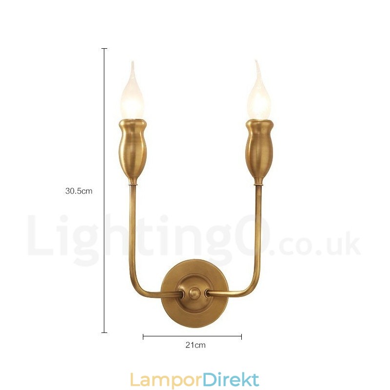 Ren Mässing Lyxig Rustik Retro Vintage Mässing 2 Ljus Ljus Vägglampa Special För Hotellkontor Showroom Vardagsrum Matsal