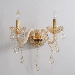 2 Ljus Guld K9 Kristallljus Retro Glas Vägglampa