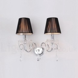 2 Ljus Krom Silver Färg K9 Kristallljus Retro Glas Vägglampa Med Svarta Tygskärmar