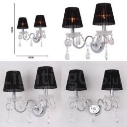 2 Ljus Krom Silver Färg K9 Kristallljus Retro Glas Vägglampa Med Svarta Tygskärmar