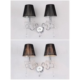 2 Ljus Krom Silver Färg K9 Kristallljus Retro Glas Vägglampa Med Svarta Tygskärmar