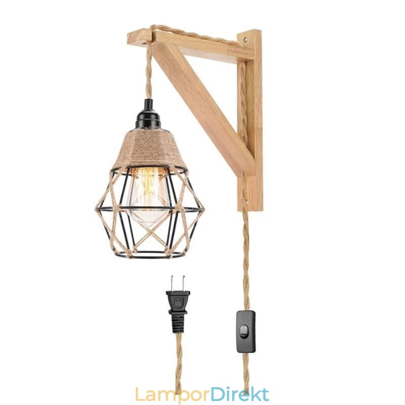 Hampa Rep Järn Konst Vägglampa American Pastoral Retro Vägglampa Med Plugg