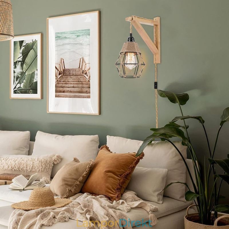 Hampa Rep Järn Konst Vägglampa American Pastoral Retro Vägglampa Med Plugg