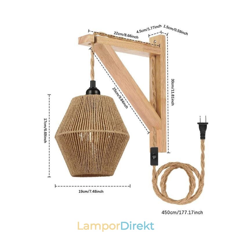 Pappersrep Vägglampa American Pastoral Retro Vägglampa Med Stickpropp