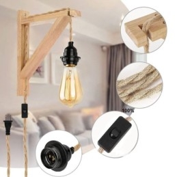 Vägglampa I Massivt Trä Amerikansk Pastoral Retro Hamparep Vägglampa Med Stickpropp