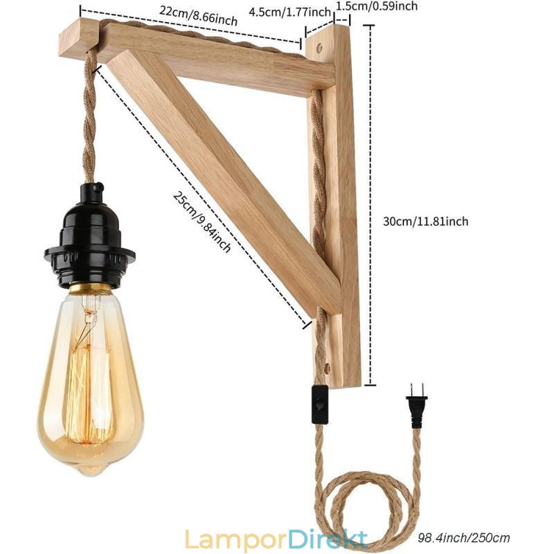Vägglampa I Massivt Trä Amerikansk Pastoral Retro Hamparep Vägglampa Med Stickpropp