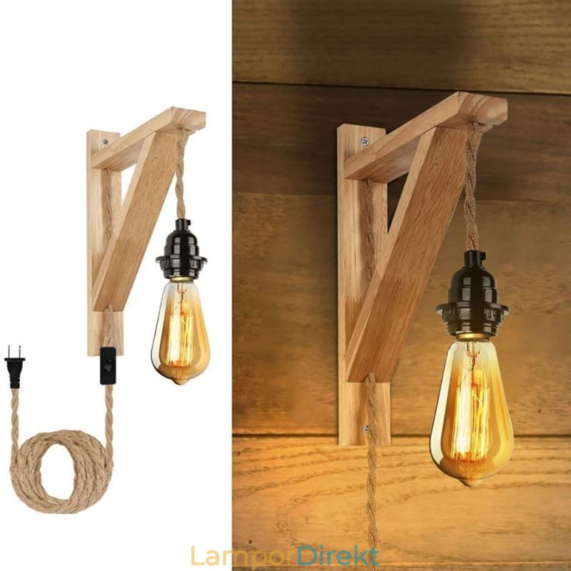 Vägglampa I Massivt Trä Amerikansk Pastoral Retro Hamparep Vägglampa Med Stickpropp