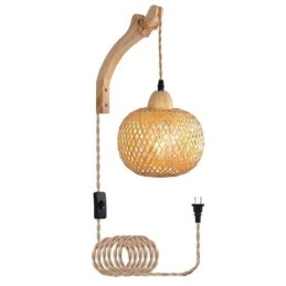 Bambu Vägglampa American Pastoral Retro Hamp Rep Vägglampa Med Plugg