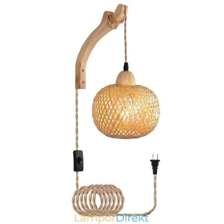 Bambu Vägglampa American Pastoral Retro Hamp Rep Vägglampa Med Plugg Bambu Vägglampa American Pastoral Retro Hamp Rep Vägglampa Med Plugg
